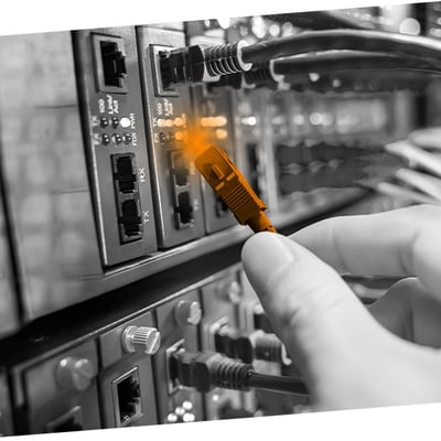 Connecting a network cable to a server 