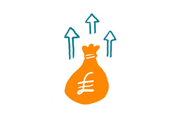 Icon of a sack of money with arrows pointing up
