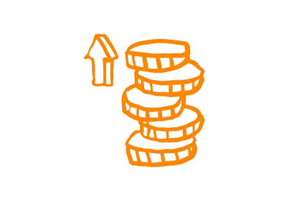 Icon of a stack of a rising stack of coins